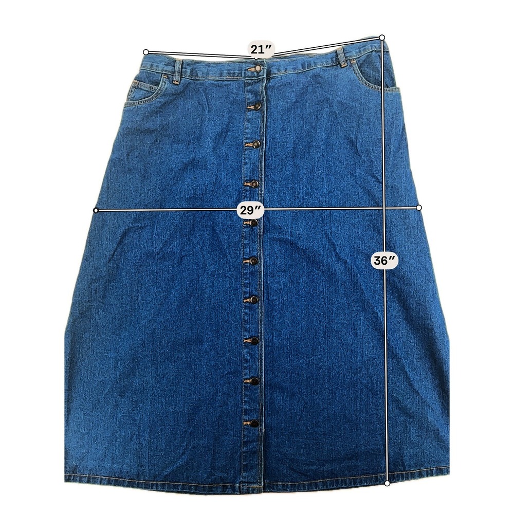 Woman Within Button Front A-Line Midi 90s Denim Skirt Wms 22W Blue Cottagecore - Picture 5 of 10